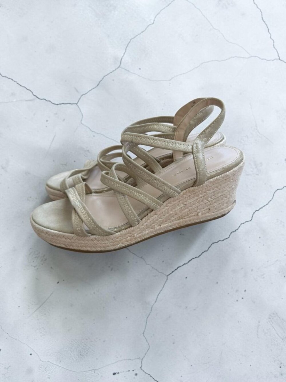 PELLE MODA Brushed Gold Espadrilles Wedges Size 8